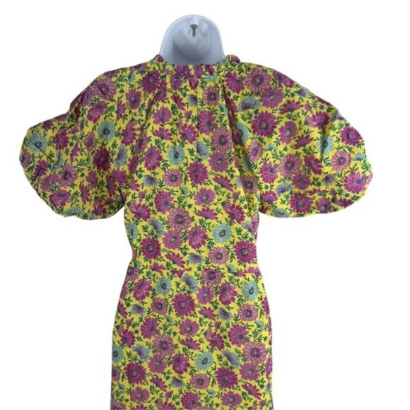 Banjanan NWT Poppy Puff Sleeve Daisy Floral Maxi Dress Size XS Yellow Purple - Picture 8 of 11